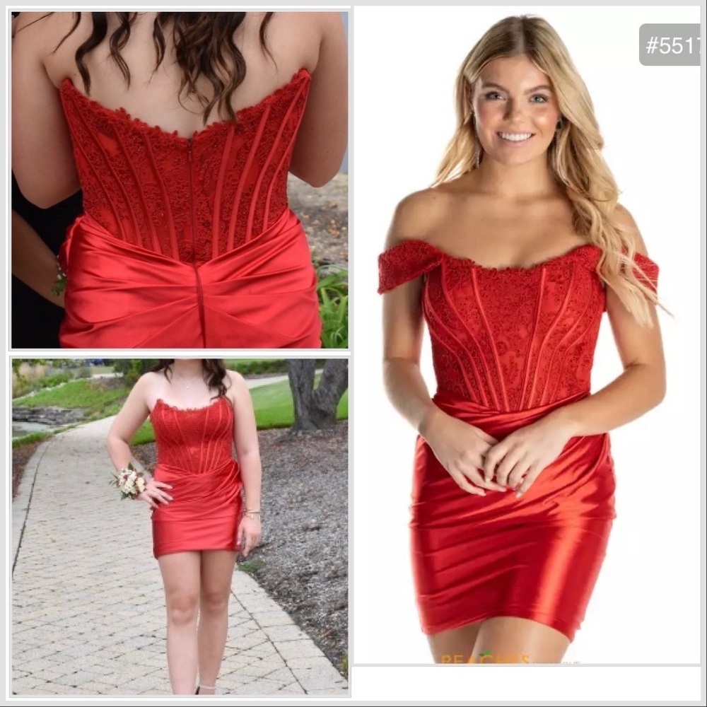 Sherri Hill Red Lace Off-Shoulder Dress size 8 worn once. Straps can be removed
